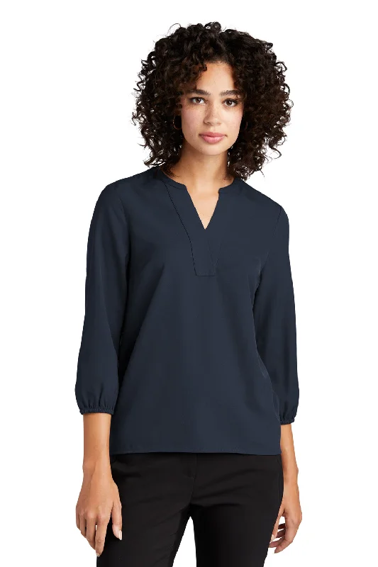 Mercer+Mettle Womens Stretch Crepe 3/4 Sleeve Polo Shirt - Night Navy Blue