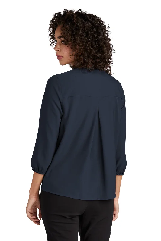 Mercer+Mettle Womens Stretch Crepe 3/4 Sleeve Polo Shirt - Night Navy Blue