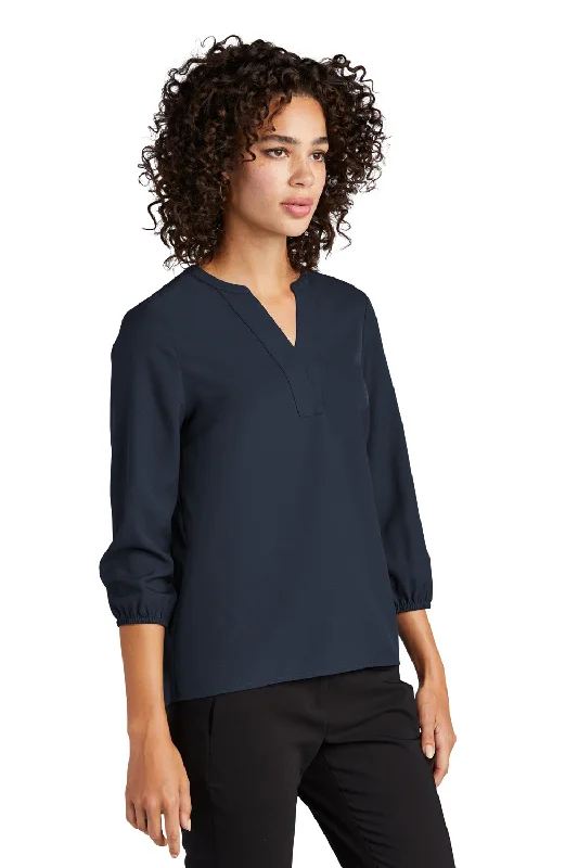 Mercer+Mettle Womens Stretch Crepe 3/4 Sleeve Polo Shirt - Night Navy Blue