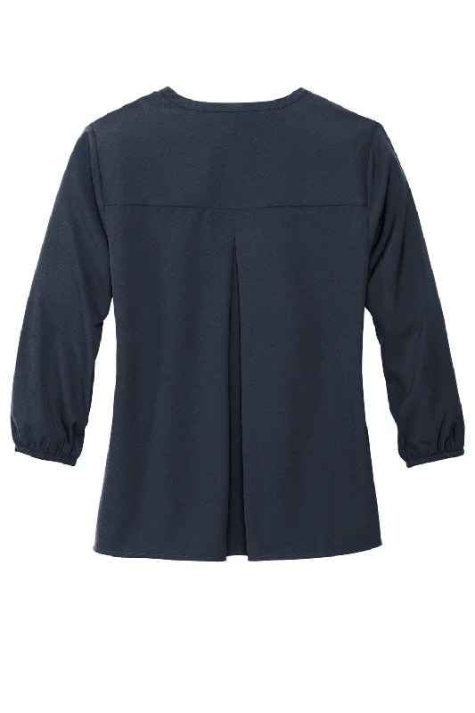 Mercer+Mettle Womens Stretch Crepe 3/4 Sleeve Polo Shirt - Night Navy Blue