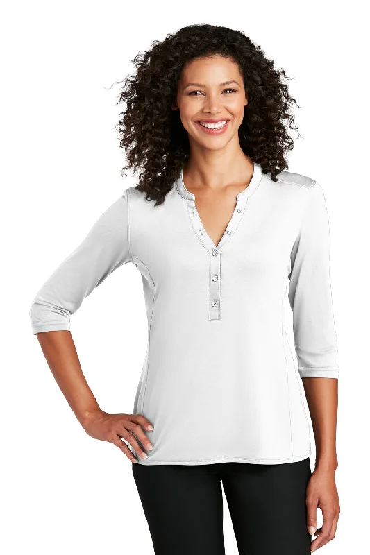 Port Authority Womens Moisture Wicking 3/4 Sleeve Polo Shirt - White