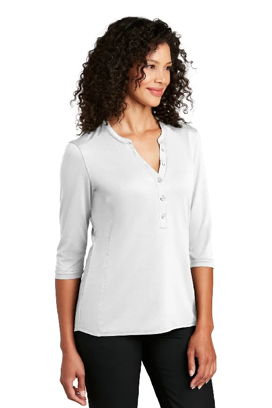 Port Authority Womens Moisture Wicking 3/4 Sleeve Polo Shirt - White