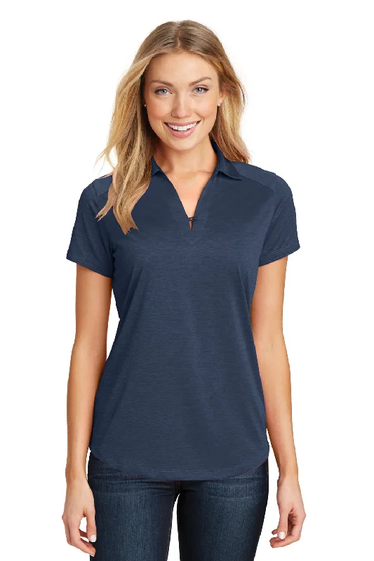 Port Authority Womens Digi Heather Performance Moisture Wicking Short Sleeve Polo Shirt - Dress Navy Blue