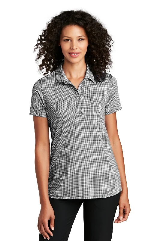 Port Authority Womens Gingham Moisture Wicking Short Sleeve Polo Shirt - Black/White