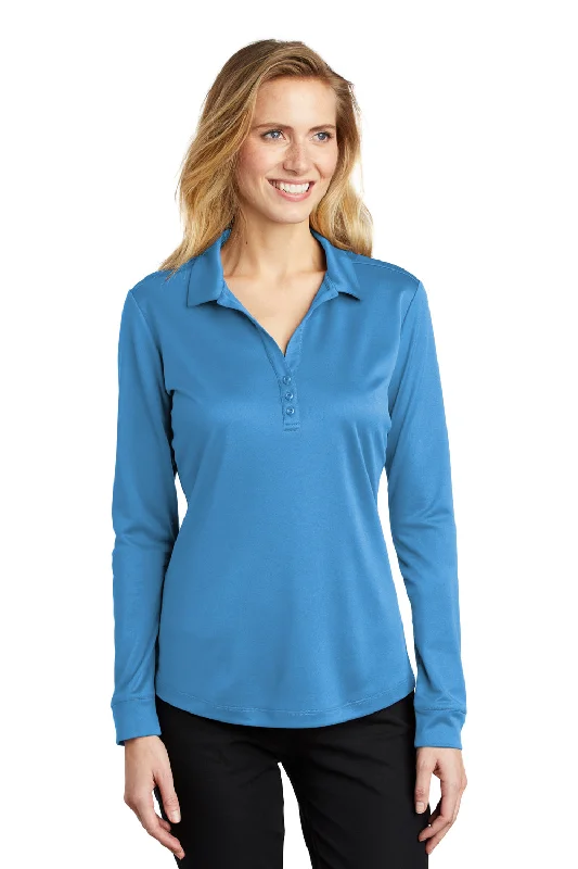 Port Authority Womens Silk Touch Performance Moisture Wicking Long Sleeve Polo Shirt - Carolina Blue