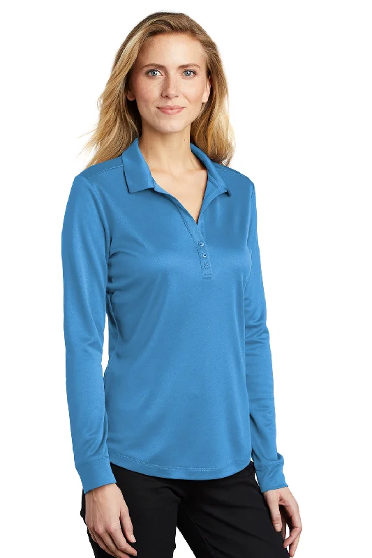 Port Authority Womens Silk Touch Performance Moisture Wicking Long Sleeve Polo Shirt - Carolina Blue