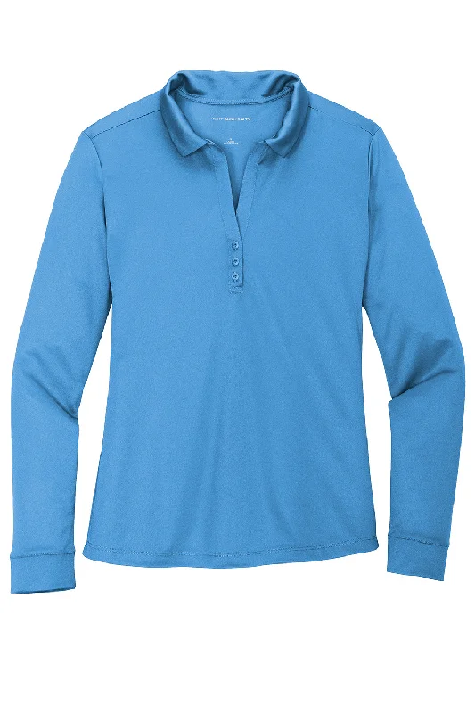 Port Authority Womens Silk Touch Performance Moisture Wicking Long Sleeve Polo Shirt - Carolina Blue