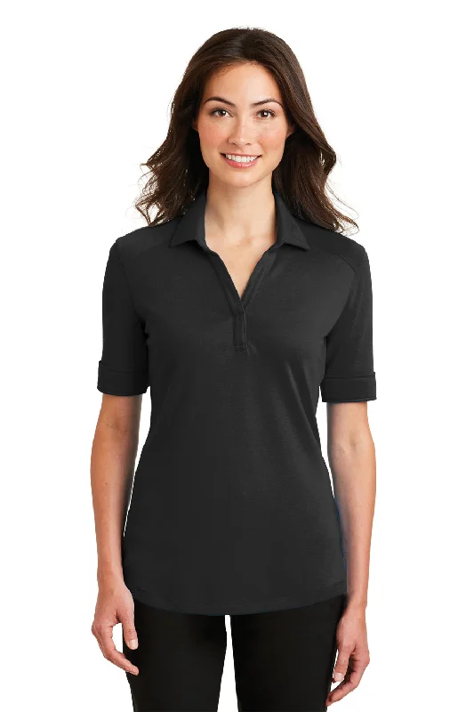 Port Authority Womens Silk Touch Performance Moisture Wicking Short Sleeve Polo Shirt - Black - Closeout