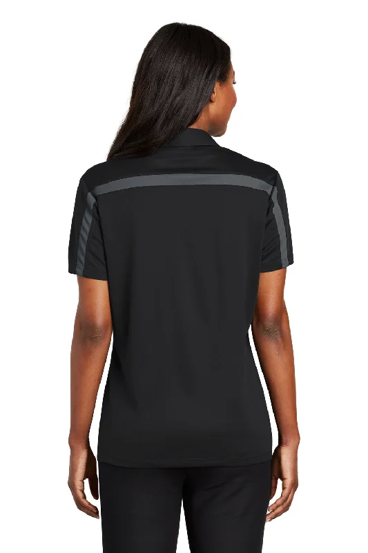 Port Authority Womens Silk Touch Performance Moisture Wicking Short Sleeve Polo Shirt - Black/Steel Grey