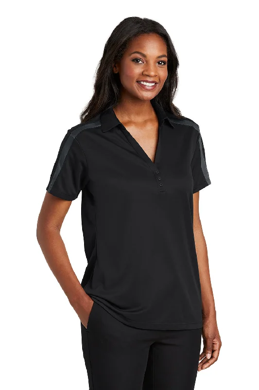 Port Authority Womens Silk Touch Performance Moisture Wicking Short Sleeve Polo Shirt - Black/Steel Grey