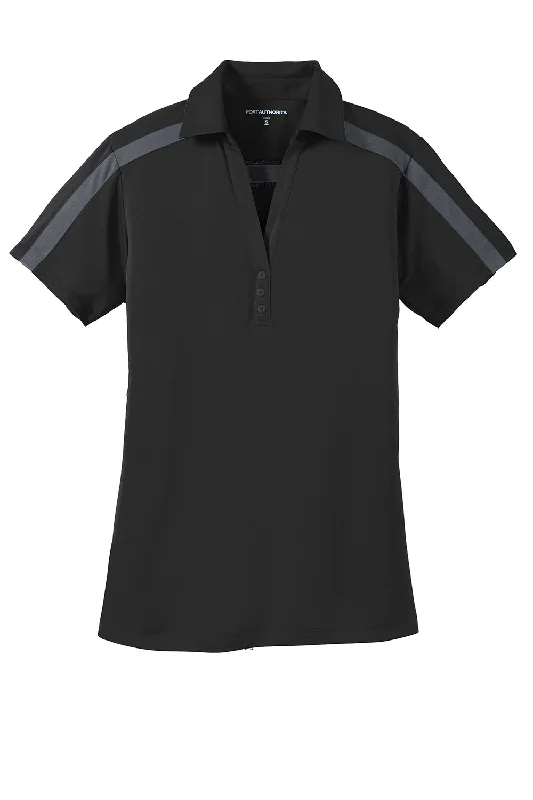 Port Authority Womens Silk Touch Performance Moisture Wicking Short Sleeve Polo Shirt - Black/Steel Grey