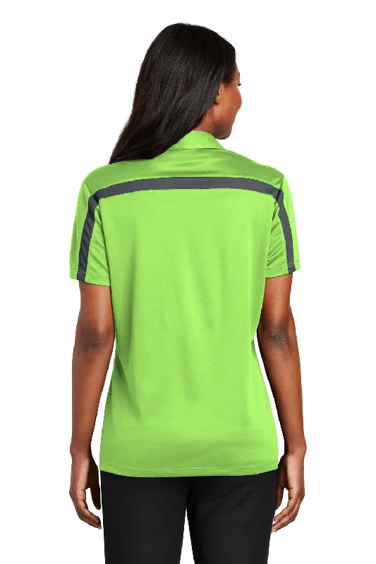 Port Authority Womens Silk Touch Performance Moisture Wicking Short Sleeve Polo Shirt - Lime Green/Steel Grey