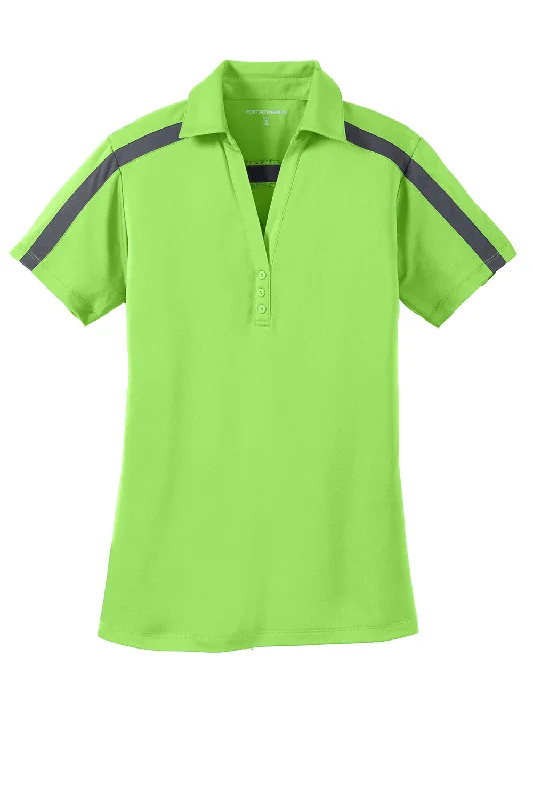 Port Authority Womens Silk Touch Performance Moisture Wicking Short Sleeve Polo Shirt - Lime Green/Steel Grey