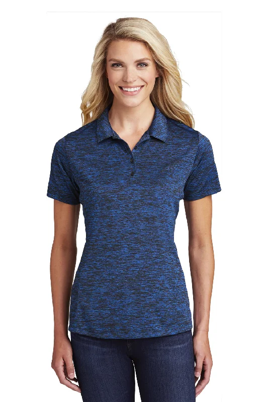 Sport-Tek Womens Electric Heather Moisture Wicking Short Sleeve Polo Shirt - Dark Royal Blue Electric