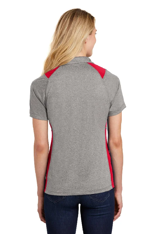 Sport-Tek Womens Heather Contender Moisture Wicking Short Sleeve Polo Shirt - Heather Vintage Grey/True Red