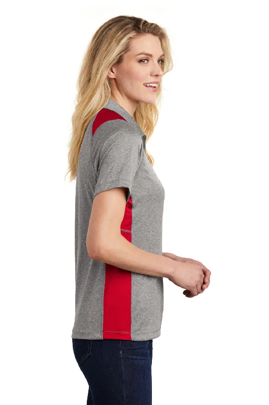 Sport-Tek Womens Heather Contender Moisture Wicking Short Sleeve Polo Shirt - Heather Vintage Grey/True Red