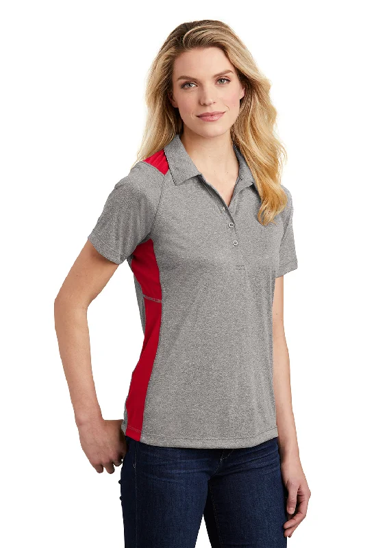 Sport-Tek Womens Heather Contender Moisture Wicking Short Sleeve Polo Shirt - Heather Vintage Grey/True Red