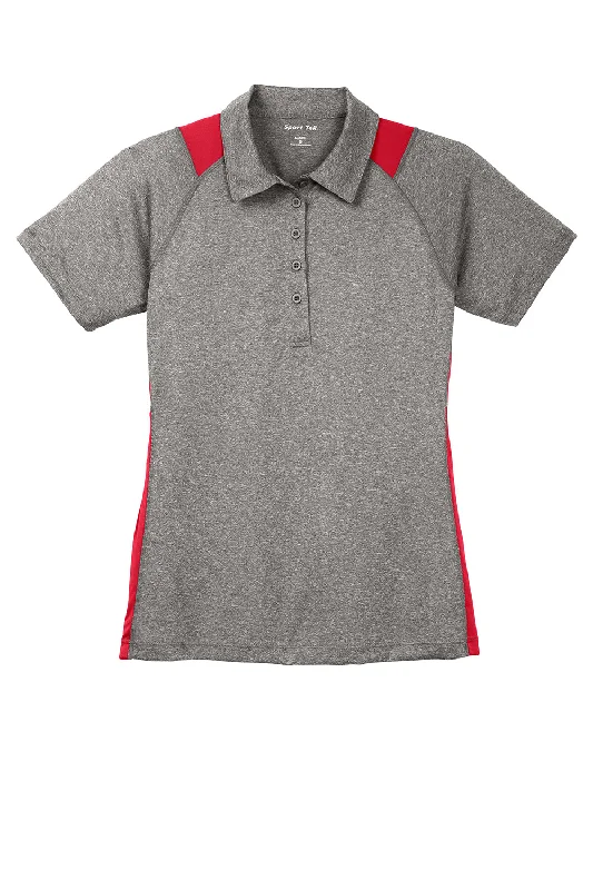 Sport-Tek Womens Heather Contender Moisture Wicking Short Sleeve Polo Shirt - Heather Vintage Grey/True Red