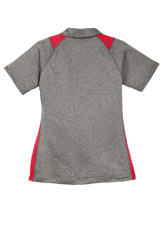 Sport-Tek Womens Heather Contender Moisture Wicking Short Sleeve Polo Shirt - Heather Vintage Grey/True Red