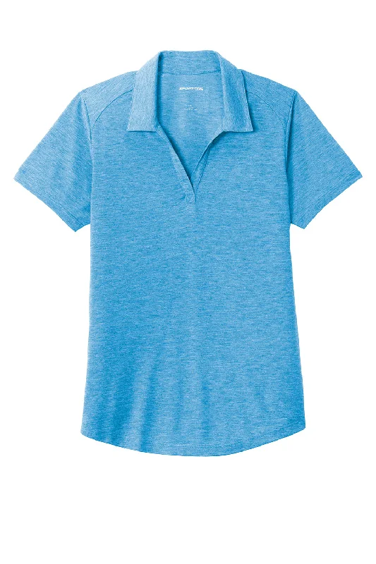 Sport-Tek Womens Moisture Wicking Short Sleeve Polo Shirt - Heather Pond Blue