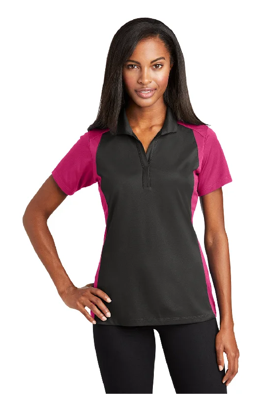 Sport-Tek Womens Sport-Wick Moisture Wicking Short Sleeve Polo Shirt - Iron Grey/Raspberry Pink