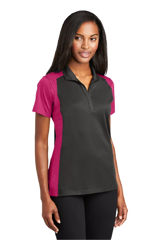 Sport-Tek Womens Sport-Wick Moisture Wicking Short Sleeve Polo Shirt - Iron Grey/Raspberry Pink