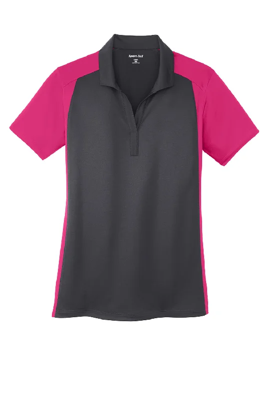 Sport-Tek Womens Sport-Wick Moisture Wicking Short Sleeve Polo Shirt - Iron Grey/Raspberry Pink