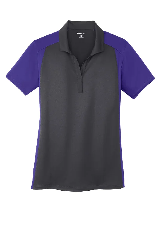 Sport-Tek Womens Sport-Wick Moisture Wicking Short Sleeve Polo Shirt - Iron Grey/Purple