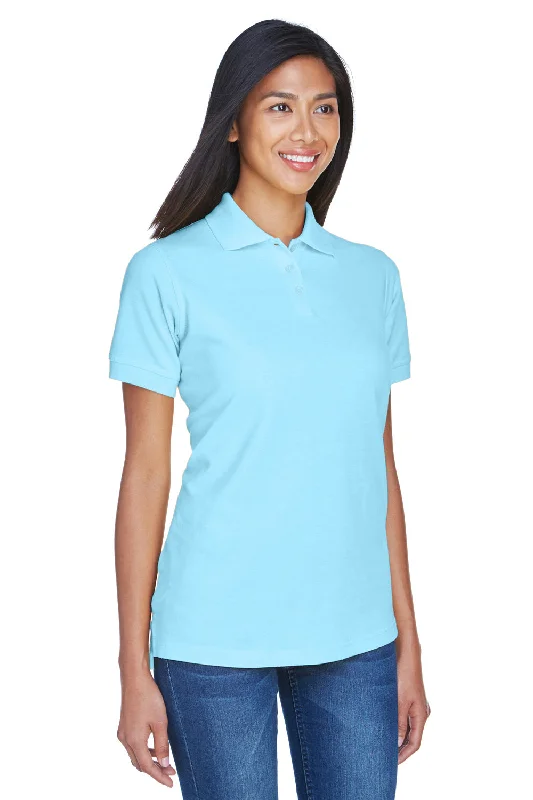 UltraClub Womens Classic Short Sleeve Polo Shirt - Baby Blue - Closeout