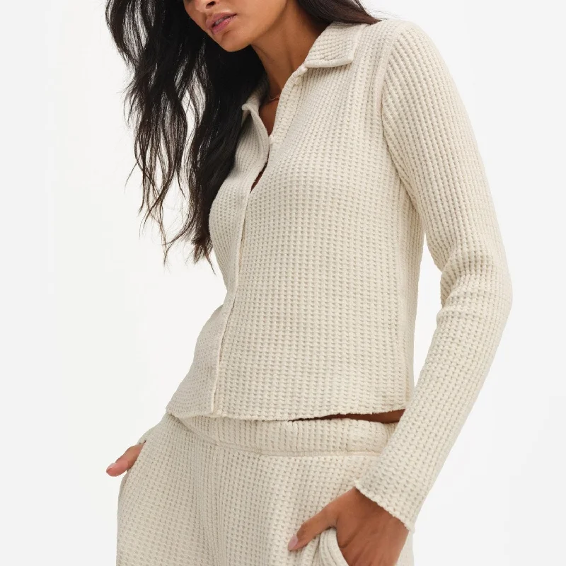 Organic Waffle Button Cardigan