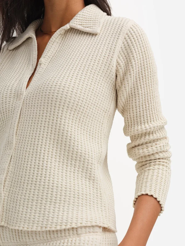 Organic Waffle Button Cardigan