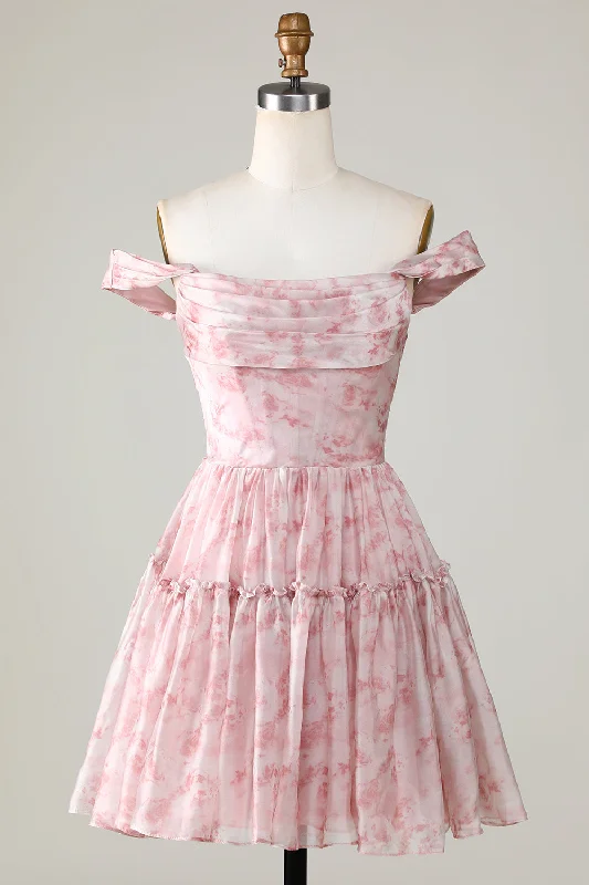"Long sleeve dresses for women in cold weather"A Line Cute Blush Printed Short Homecoming Dress with Ruffles "Long sleeve dresses for women in cold weather"A Line Cute Blush Printed Short Homecoming Dress with Ruffles