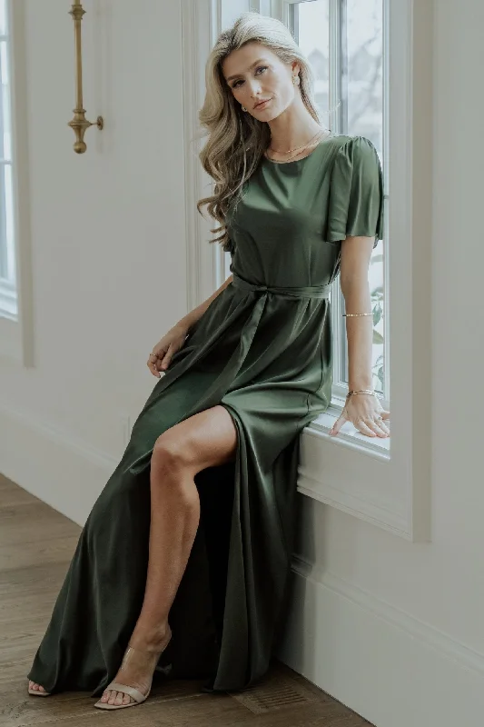Earthy Brown Maxi Dresses for a Natural LookAgnes Satin Maxi Dress | Juniper Green