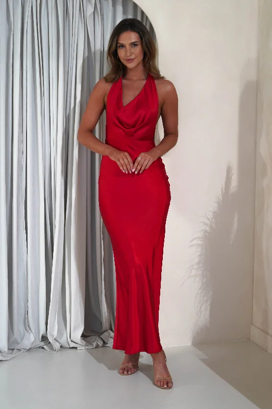Maxi Dresses for Engagement PartiesAniston Soft Satin Maxi Dress | Red