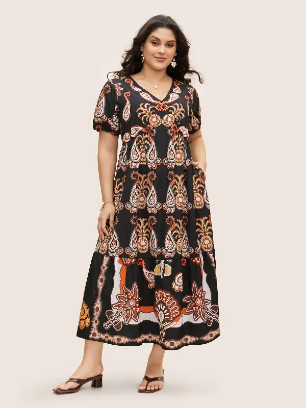 Maxi Dresses with Tropical Floral Prints for a Beachy LookBandana Print Lantern Sleeve Maxi Dress