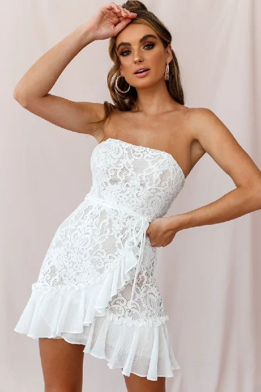 "Plus size formal dresses for women for special events"Banksia Lace Bandeau Wrap Dress White