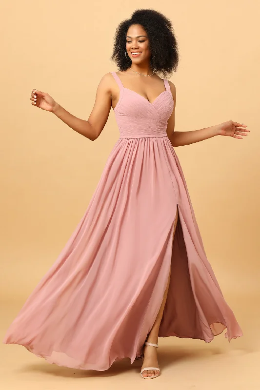 "Shirt dresses for women for a smart - casual style"Beautiful A Line Blush Long Bridesmaid Dress with Split Front "Shirt dresses for women for a smart - casual style"Beautiful A Line Blush Long Bridesmaid Dress with Split Front