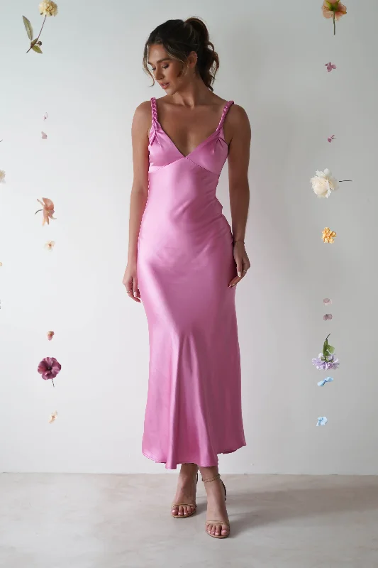 Short - Sleeved Maxi Dresses for Summer EveningsBethanie Soft Satin Maxi Dress | Bright Pink