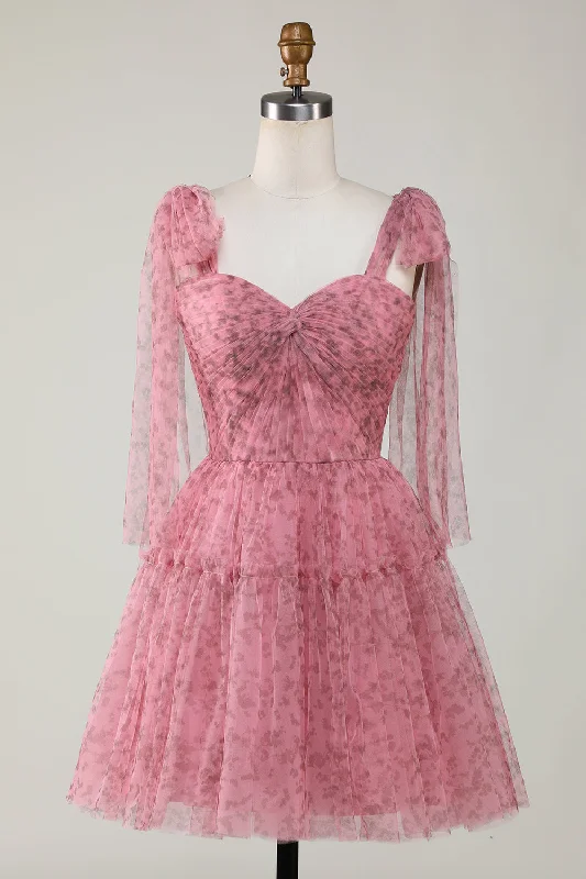 "Vintage - look women's dresses for a retro charm"Blush Printed A-Line Short Tulle Homecoming Dress "Vintage - look women's dresses for a retro charm"Blush Printed A-Line Short Tulle Homecoming Dress