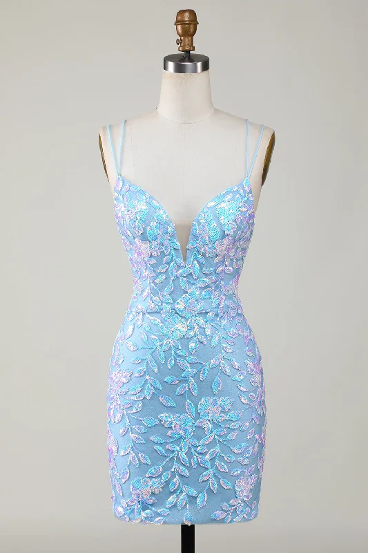 "Floral print dresses for women for a feminine look"Bodycon Spaghetti Straps Homecoming Party Dress With Aqqliques "Floral print dresses for women for a feminine look"Bodycon Spaghetti Straps Homecoming Party Dress With Aqqliques