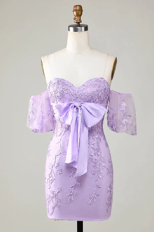 "Boho wedding dresses for women for a free - spirited vibe"Bodycon Sweetheart Purple Short Homecoming Dress with Bowknot "Boho wedding dresses for women for a free - spirited vibe"Bodycon Sweetheart Purple Short Homecoming Dress with Bowknot
