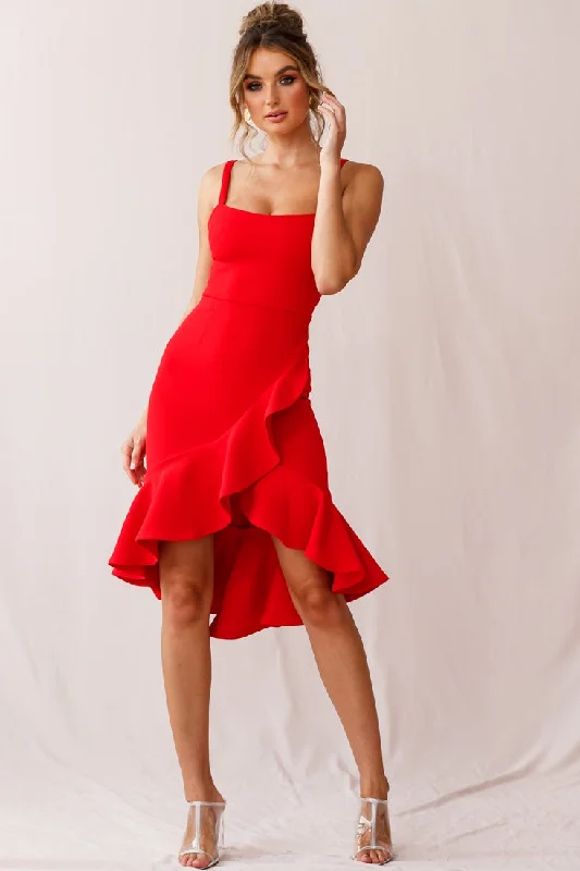 Dresses with Satin Trimmed Collar and Bow Back for Ladies' Classic and Intricate LookCartagena High-Low Asymmetric Salsa Dress Red