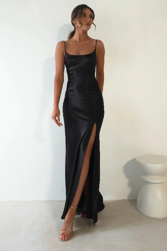 Maxi Dresses for Engagement PartiesCelinee Satin Maxi Gown | Black