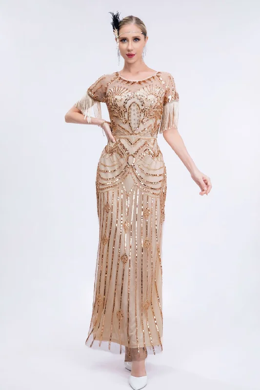 "Mini dresses for women for a youthful and trendy look"Champagne Beaded Long Gatsby Fringed Flapper Dress "Mini dresses for women for a youthful and trendy look"Champagne Beaded Long Gatsby Fringed Flapper Dress