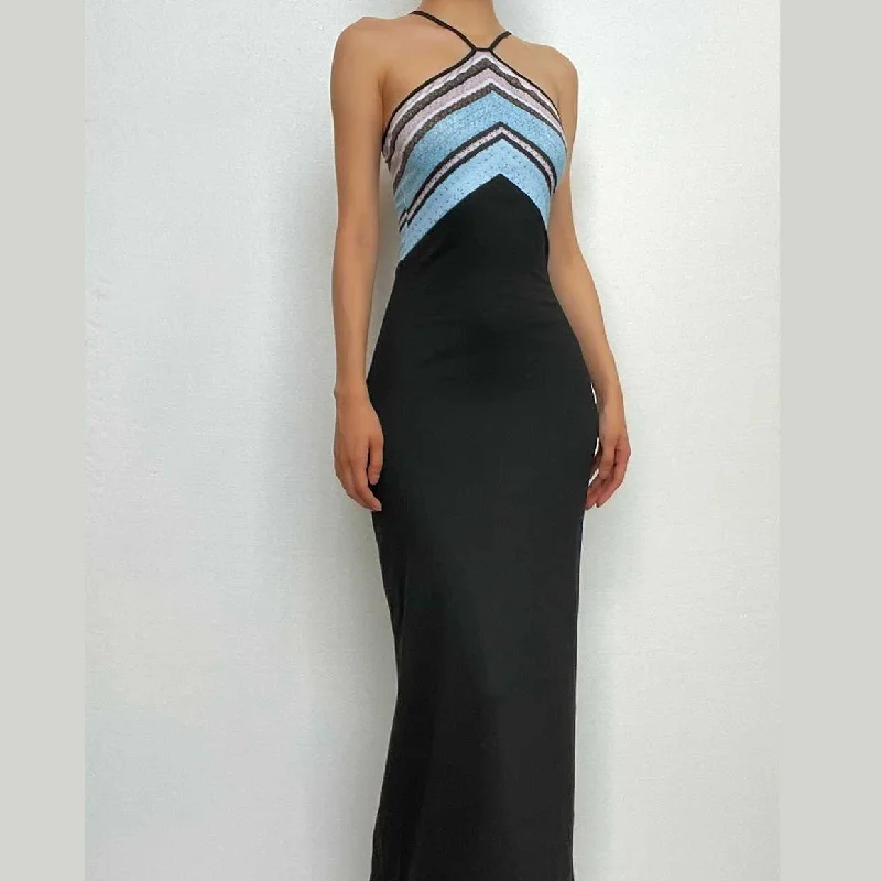 "Striped dresses for women with a classic touch"BerryBetty - Contrast print sleeveless backless maxi dress "Striped dresses for women with a classic touch"BerryBetty - Contrast print sleeveless backless maxi dress