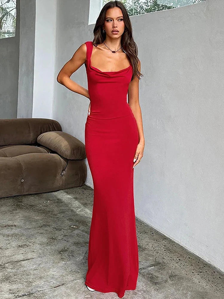 Maxi Dresses with Side Slits for Easy MovementBow Long Slim Bodycon Spaghetti Strap Backless Sexy Spring Summer Maxi Dress