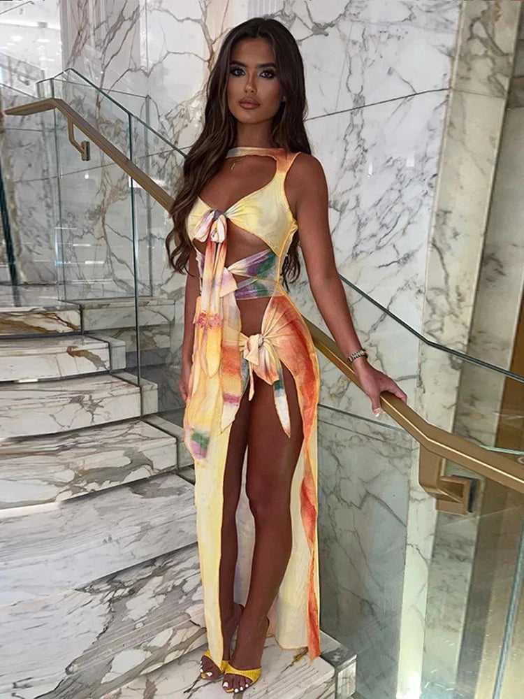 Maxi Dresses for Mother's Day CelebrationsHollow Out Split Bandage Gradient Print Elegant Spring Summer Maxi Dress Maxi Dresses for Mother's Day CelebrationsHollow Out Split Bandage Gradient Print Elegant Spring Summer Maxi Dress