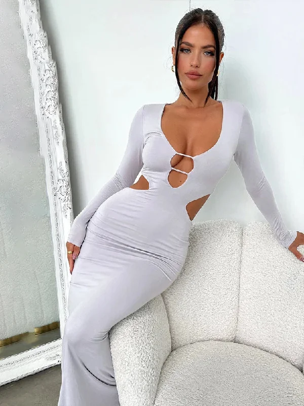 Pure White Maxi Dresses for a Timeless and Elegant LookHollow Out Nightclub Slim Bodycon Long Elegant Autumn Winter Maxi Dress