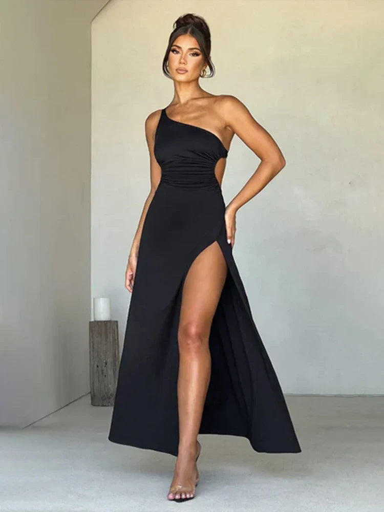 Soft Coral - Fleece Maxi Dresses for a Cozy FeelOne Shoulder Long High Split Backless Nightclub Sexy Spring Summer Maxi Dress