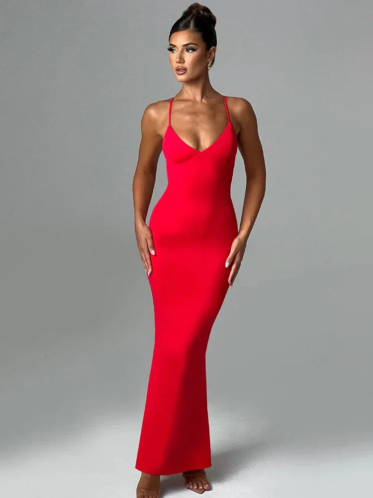Maxi Dresses Paired with Crop Tops for a Trendy LookBodycon Elegant Long Spaghetti Strap Backless Sexy Spring Summer Maxi Dress